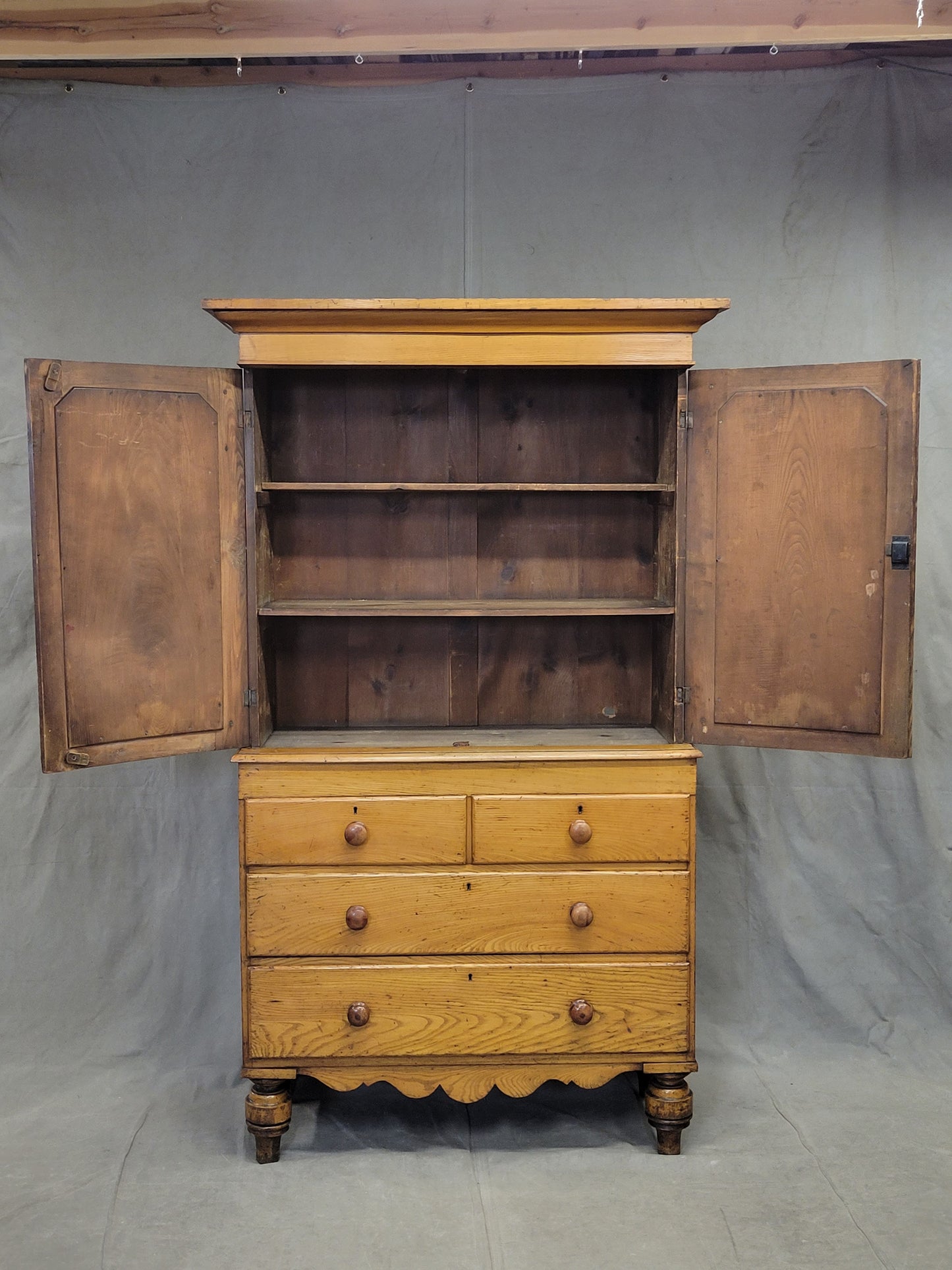 Antique English 19th Century Pine and Elm Linen Press