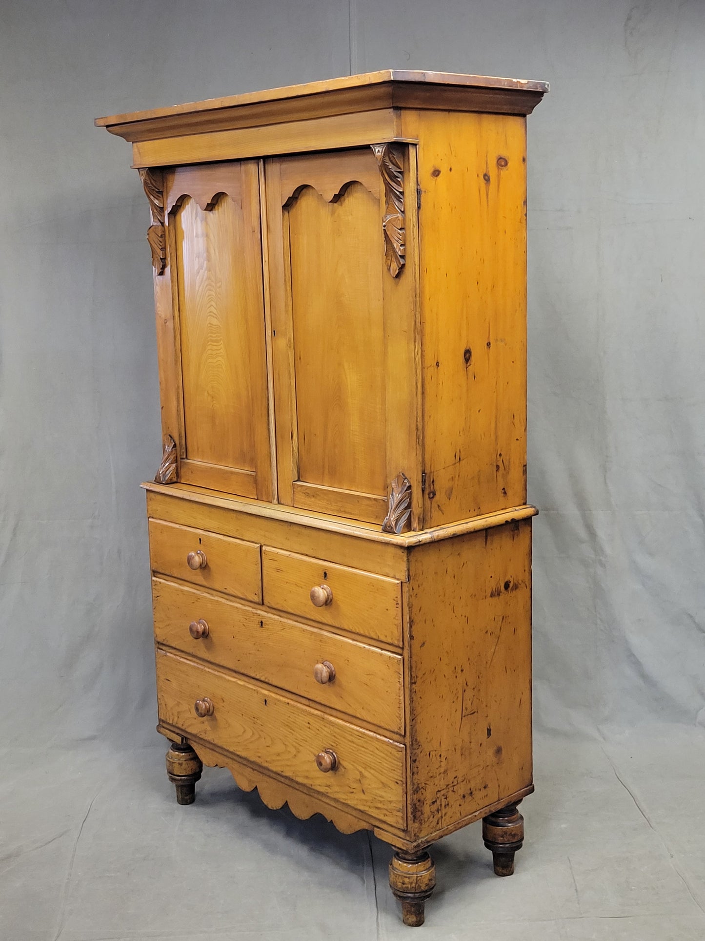 Antique English 19th Century Pine and Elm Linen Press