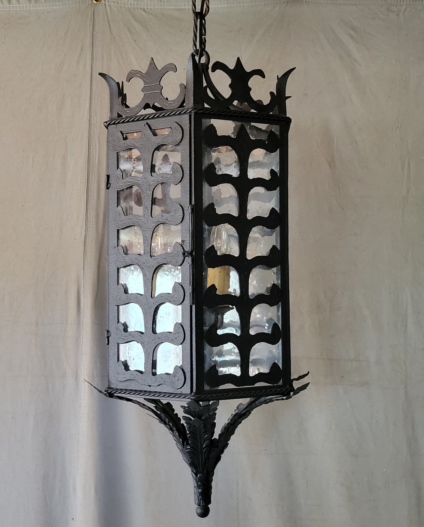 Vintage Custom Hexagonal Iron & Glass Pendant Lantern - 10 Available