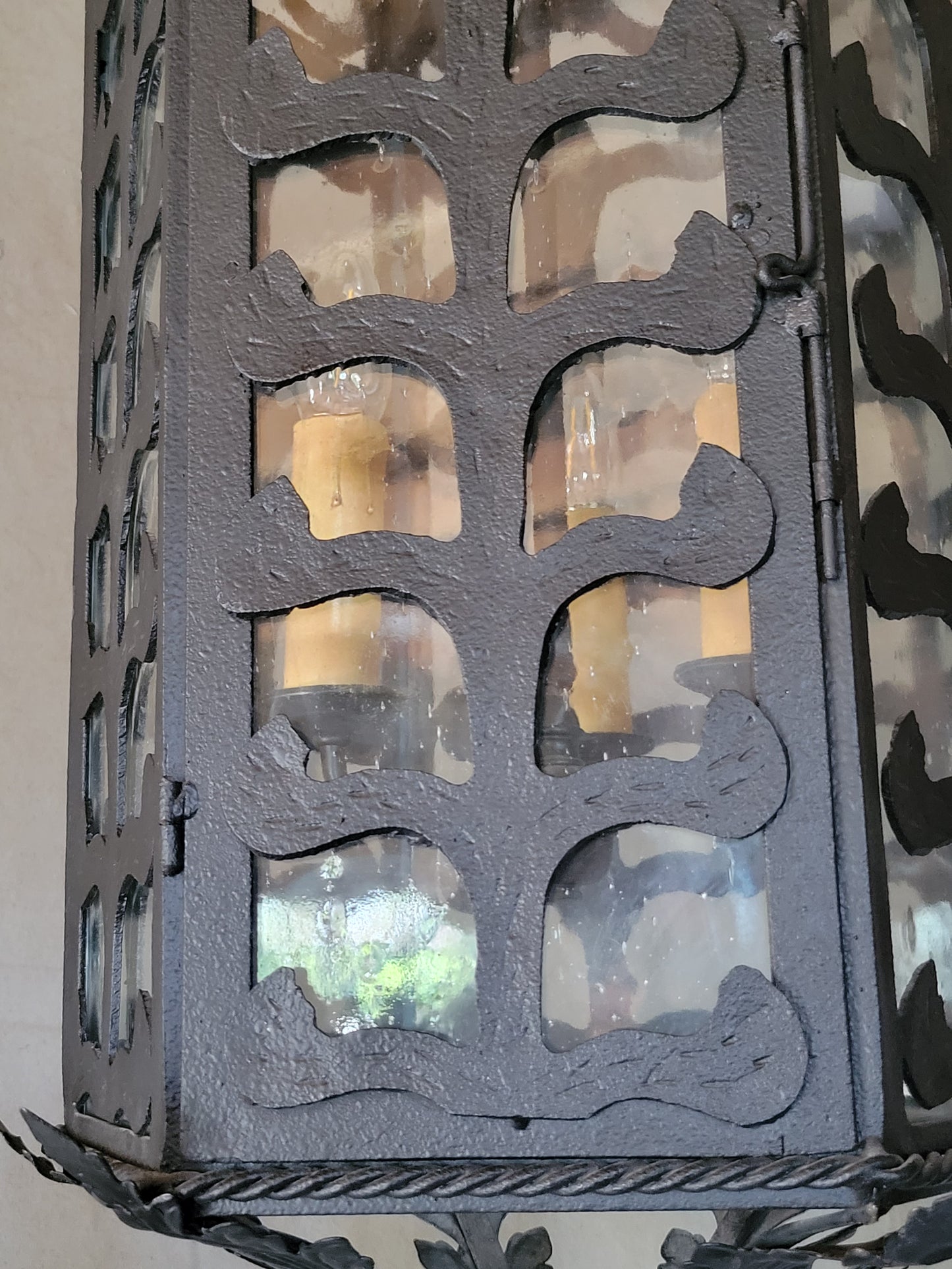 Vintage Custom Hexagonal Iron & Glass Pendant Lantern - 10 Available