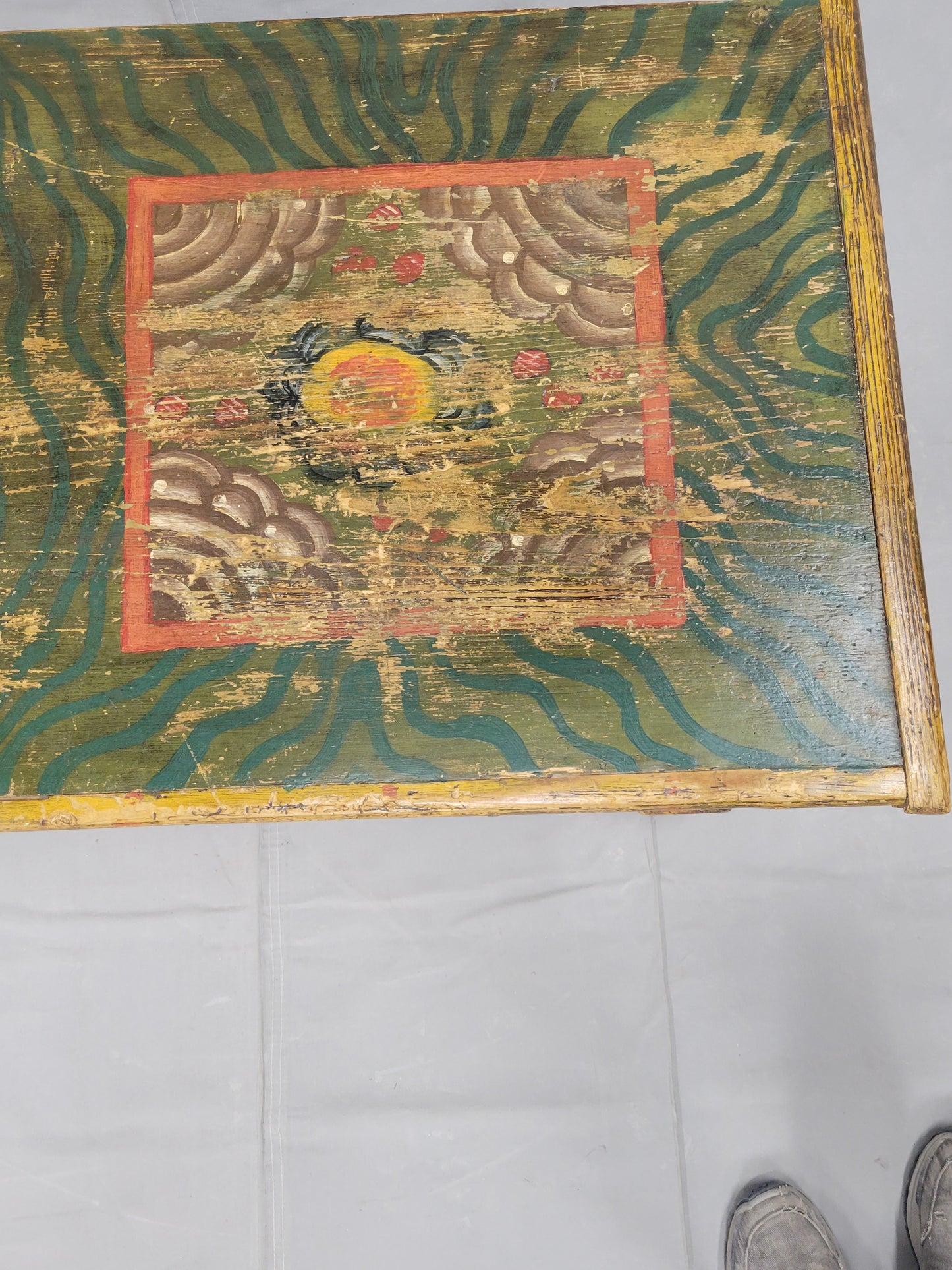 Antique Romanian Painted Pine Blanket Chest