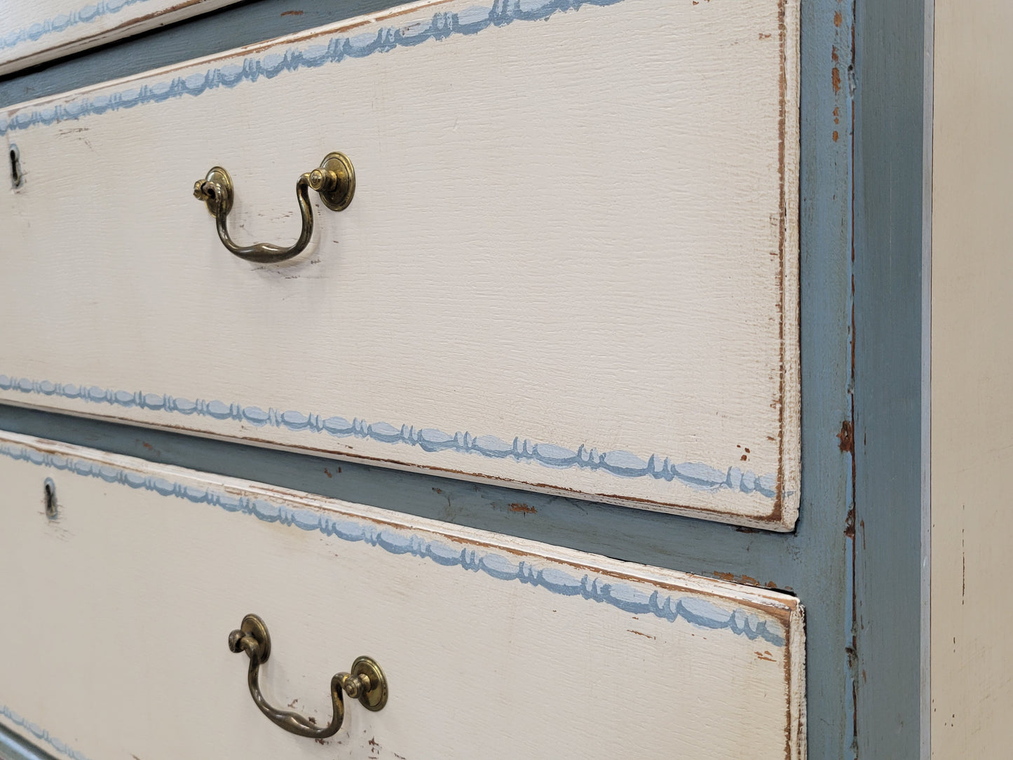 Antique English 1850s Painted Oak Dresser With Bracket Feet