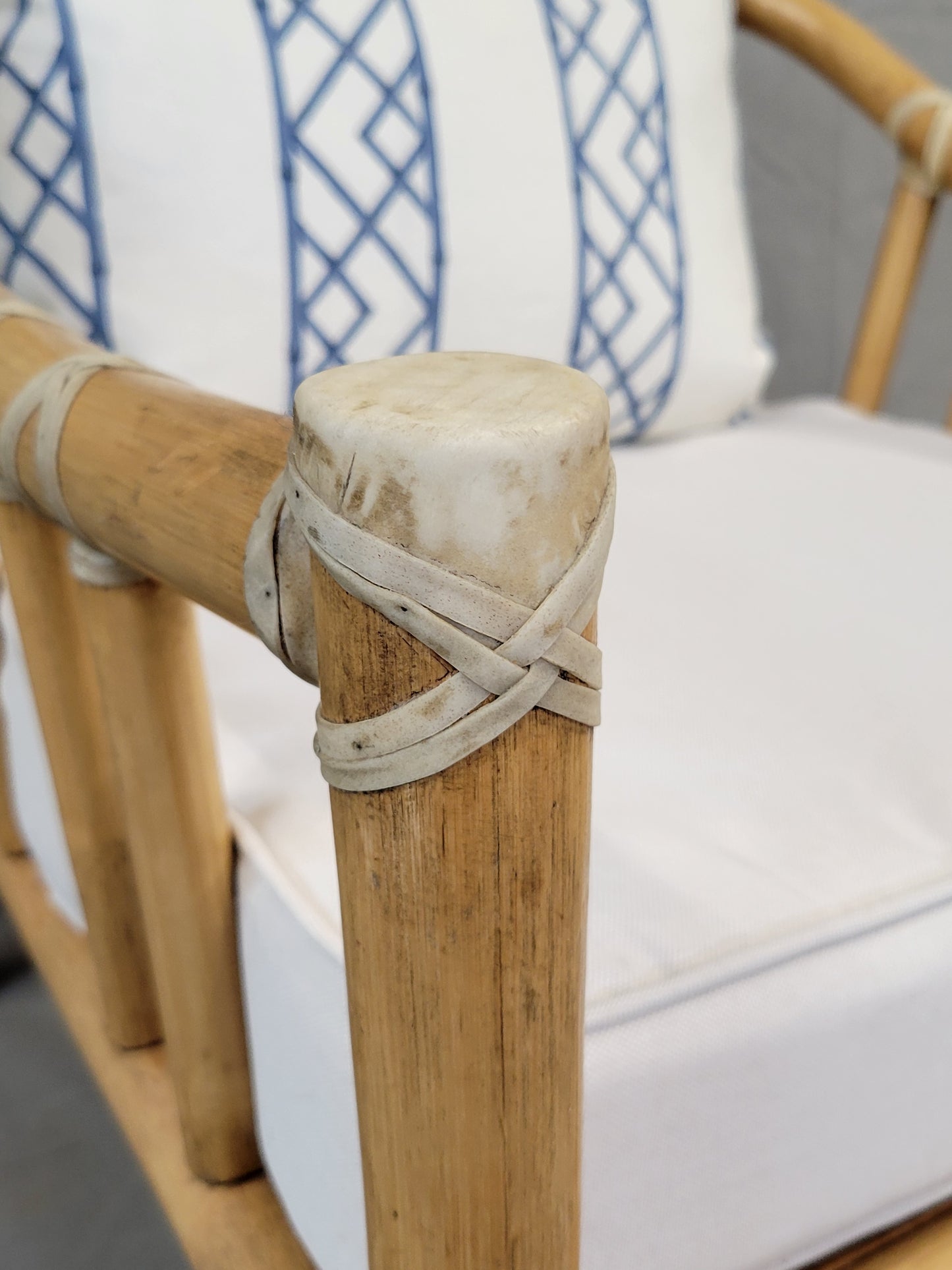 Vintage 1978 McGuire Bamboo Lounge Chairs With Rawhide Binding (Two Sets of Cushions) - a Pair