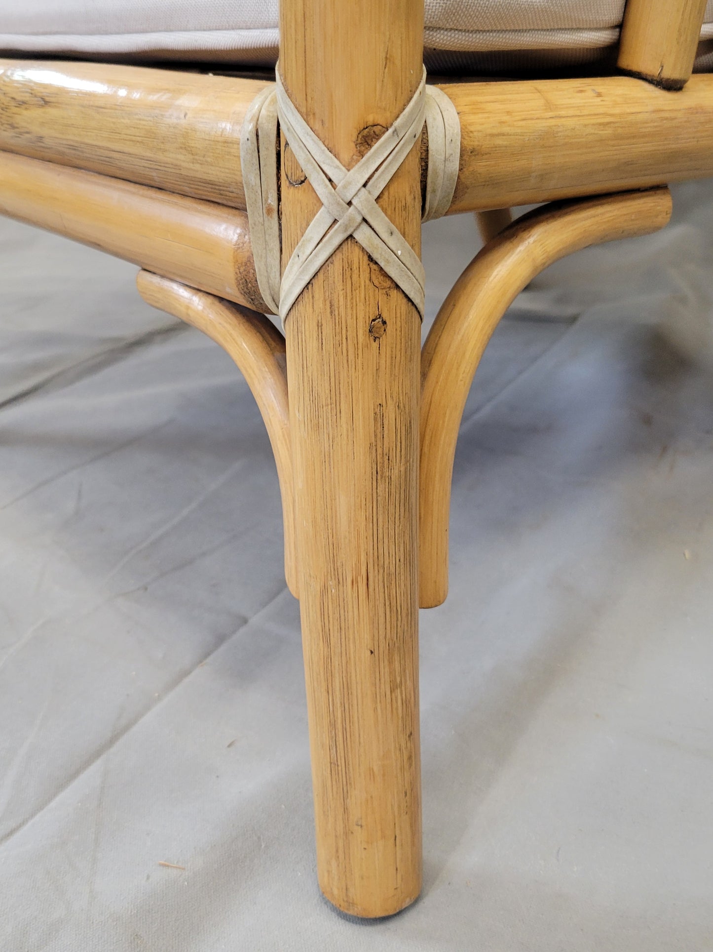 Vintage 1978 McGuire Bamboo Lounge Chairs With Rawhide Binding (Two Sets of Cushions) - a Pair