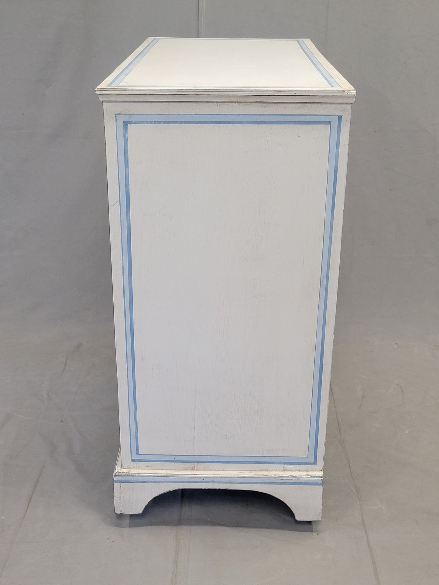 Antique English Walnut Dresser Painted White With Blue French Line Motif