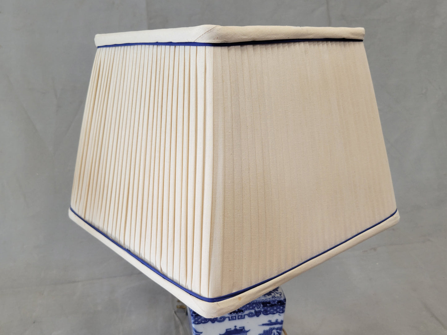 Vintage Blue Willow Lamps With Silk Lampshades - a Pair