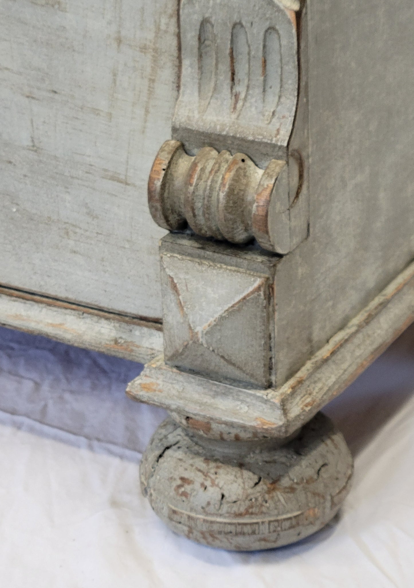 Antique European Pine Gustavian Style Gray Dresser Chest of Drawers