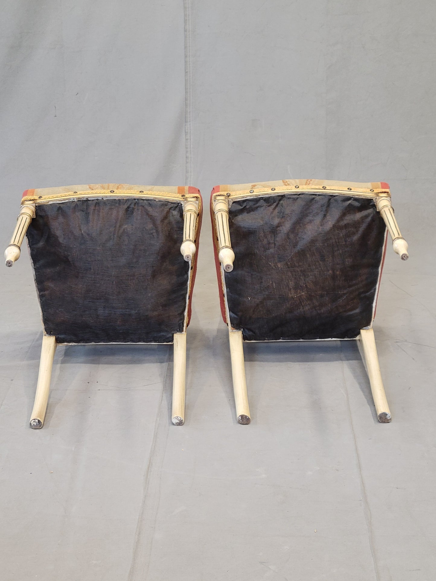 Vintage French Neoclassical Style Chairs With Antique Tapestry Upholstery - a Pair