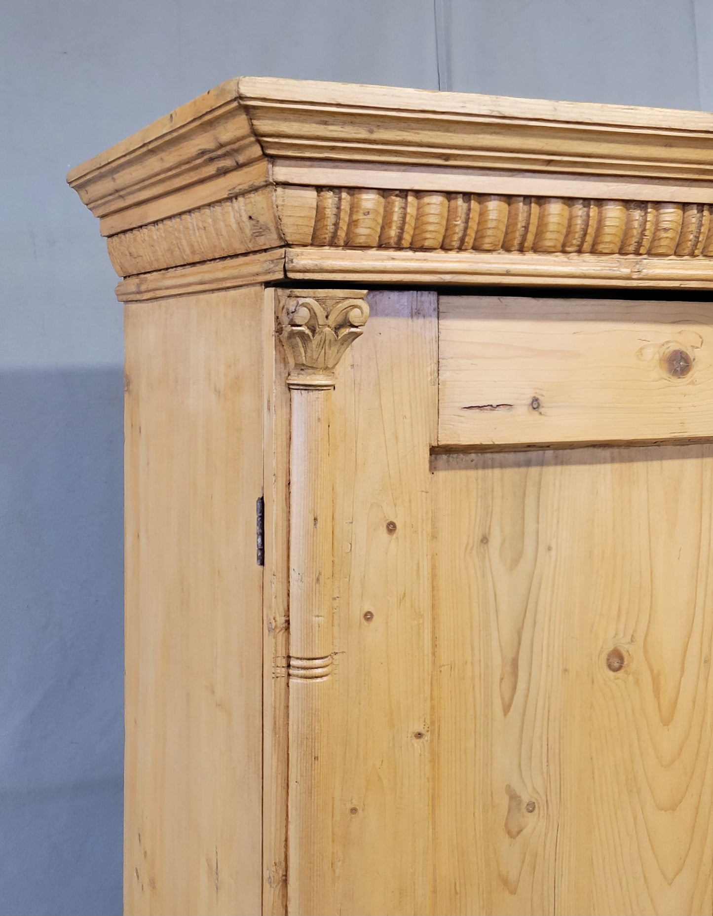 Antique Eastern European Pine Armoire Wardrobe With Shelves