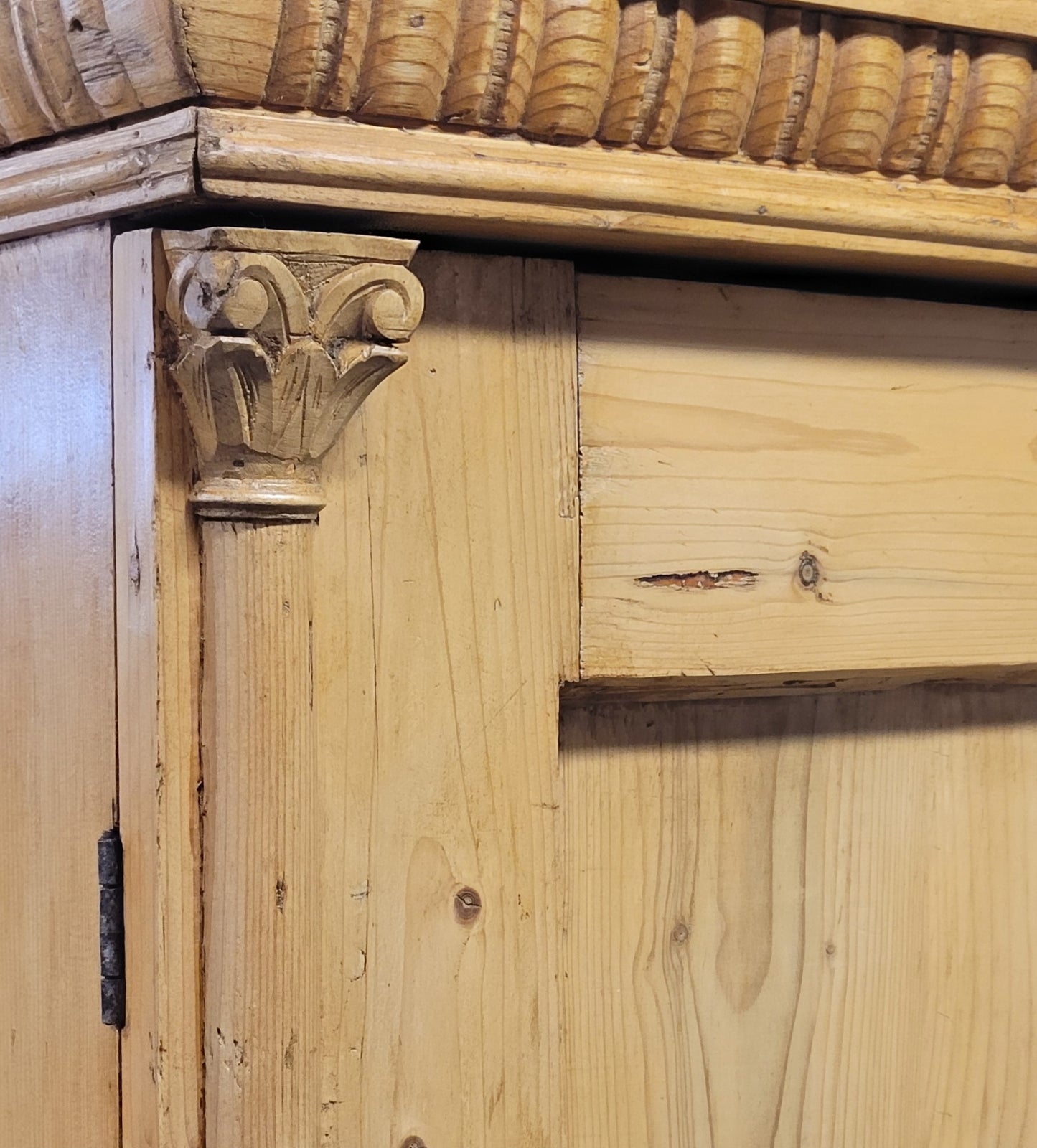 Antique Eastern European Pine Armoire Wardrobe With Shelves