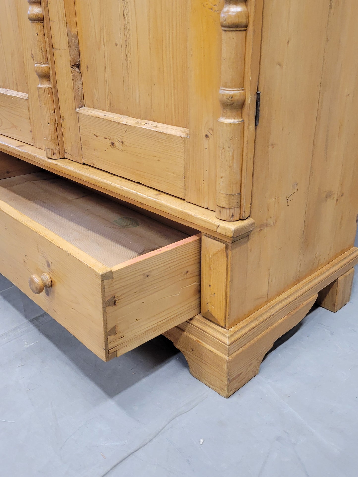 Antique Eastern European Pine Armoire Wardrobe With Shelves