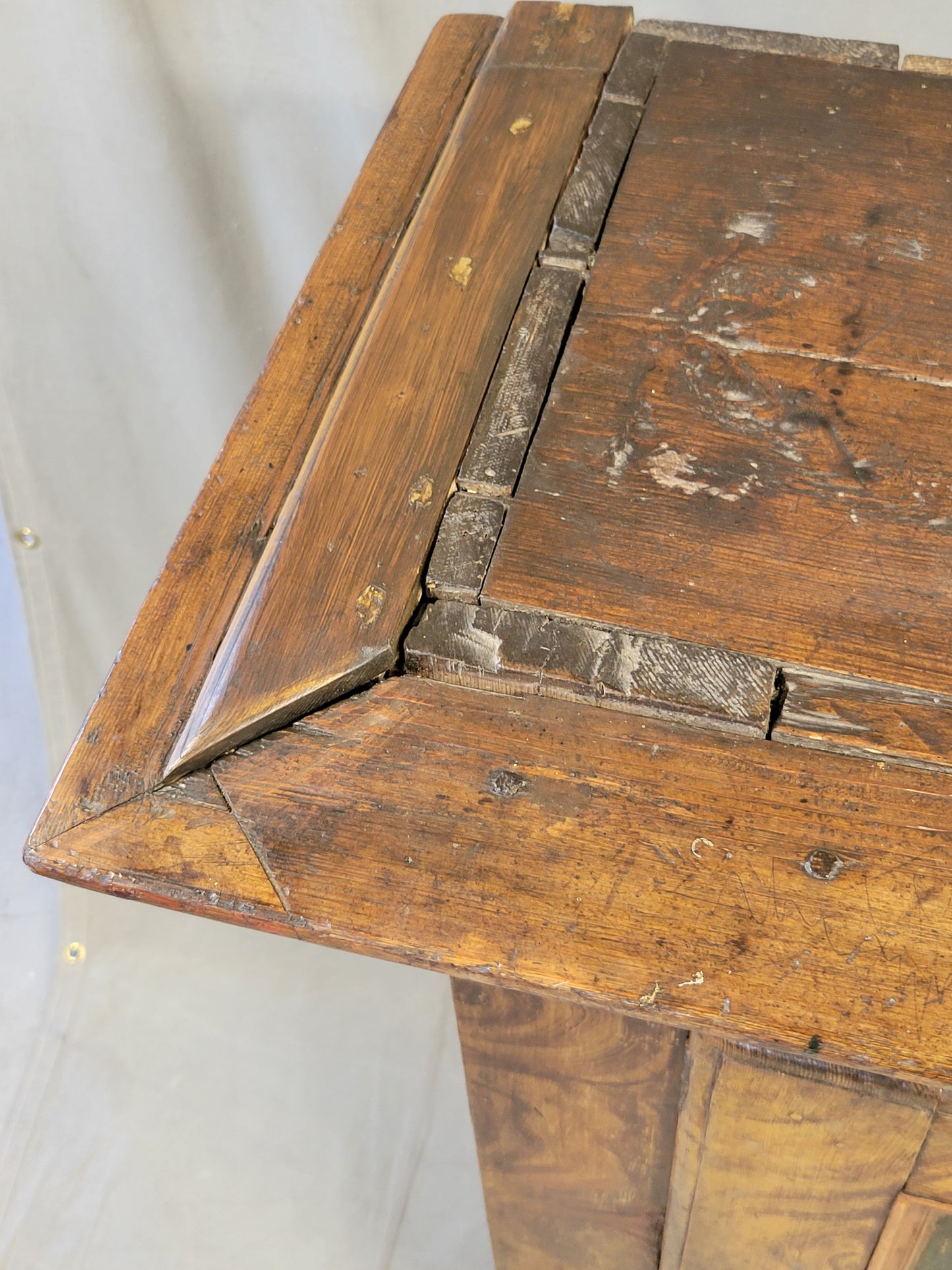 Antique 19th Century Austrian Pine Cupboard With Original Faux Bois Paint and Floral Accents