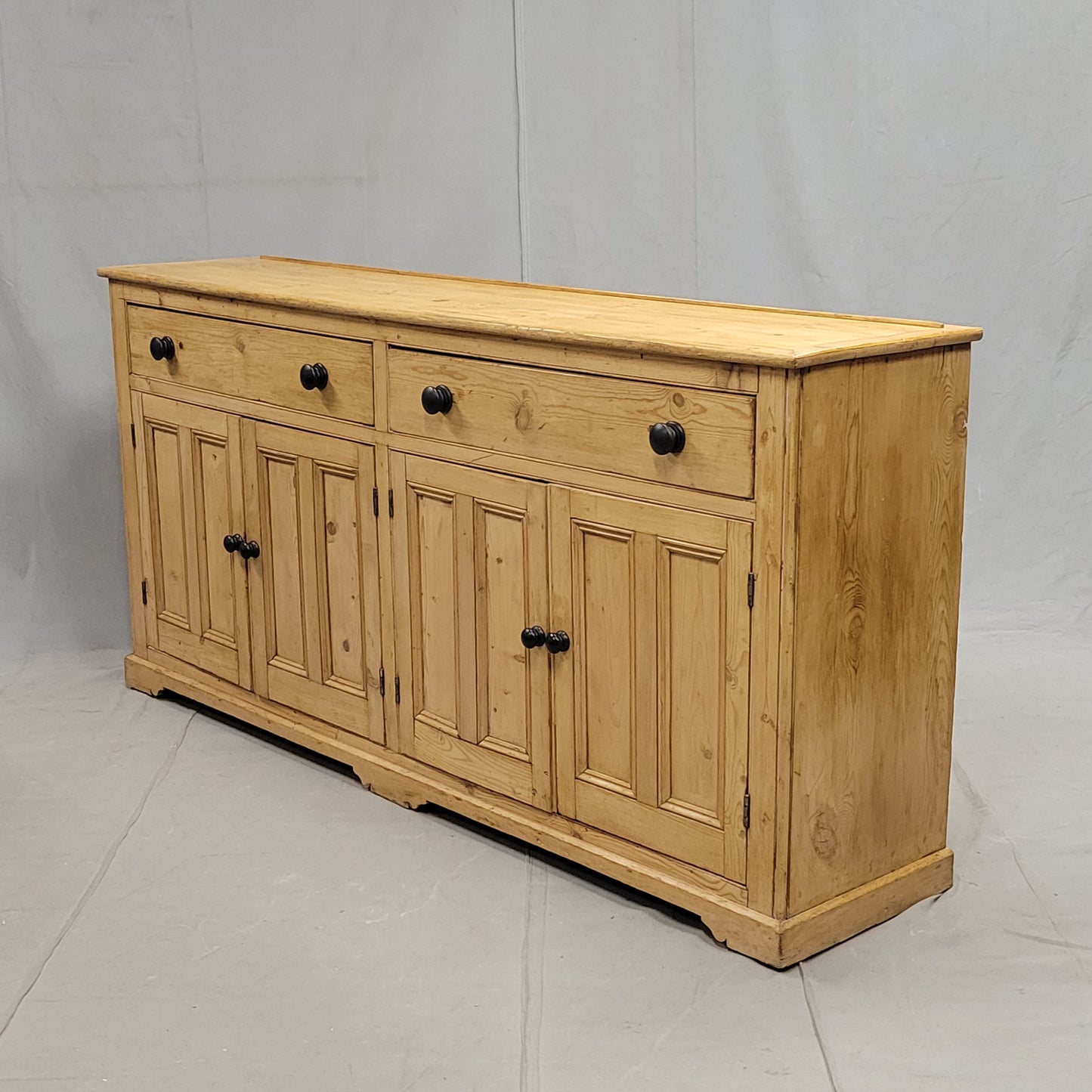 Antique English Pine Sideboard With Ebonized Knobs