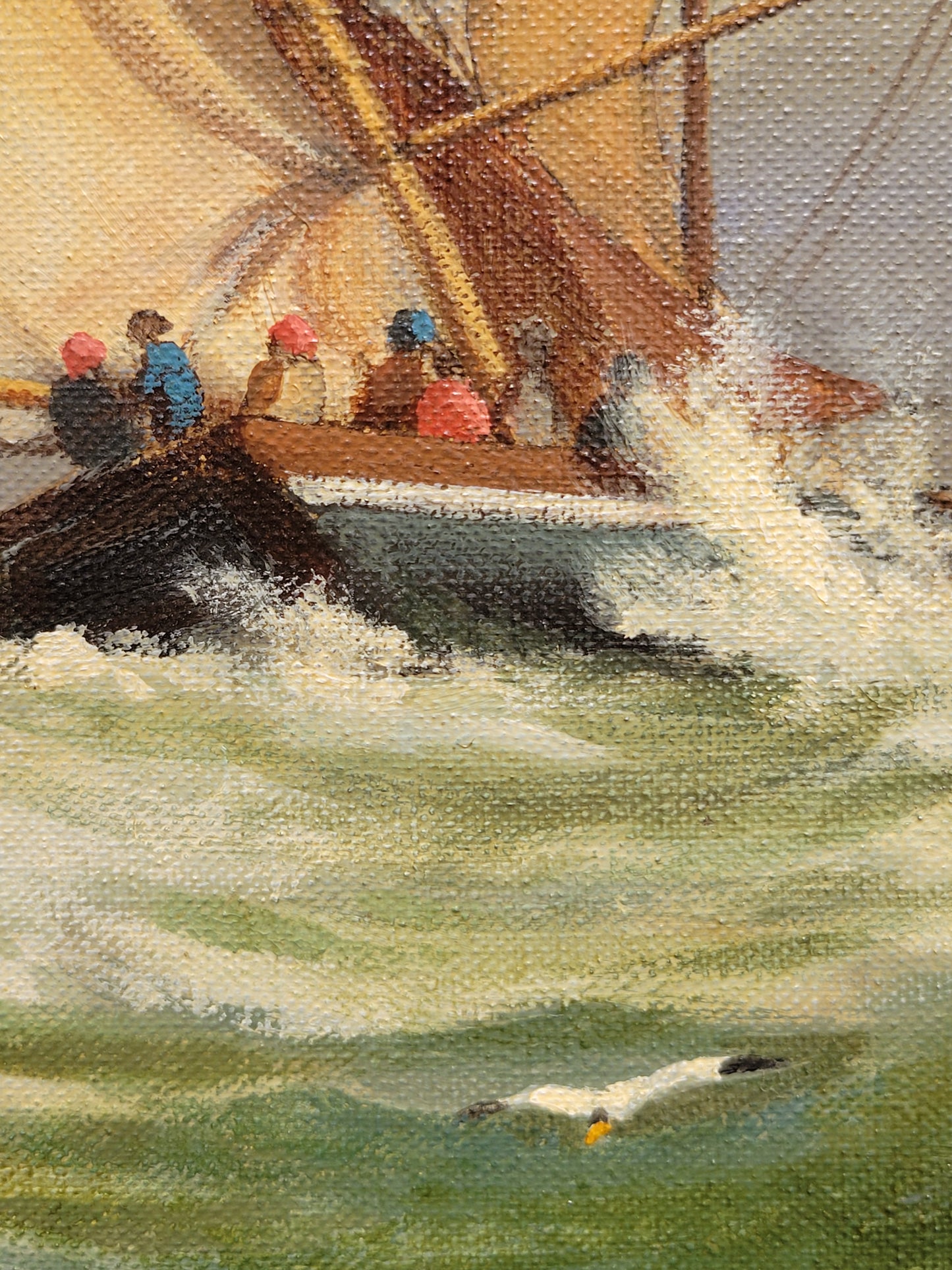 Seascape Painting with Sailboats by Oliver Trowell (British, dated 1969)