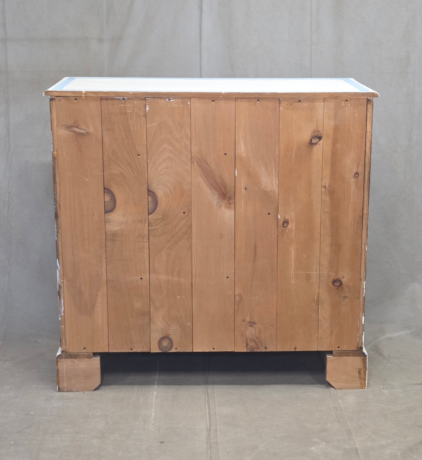 Vintage Rustic English Pine Five Drawer Dresser With Distress Painted and Stenciled Surface