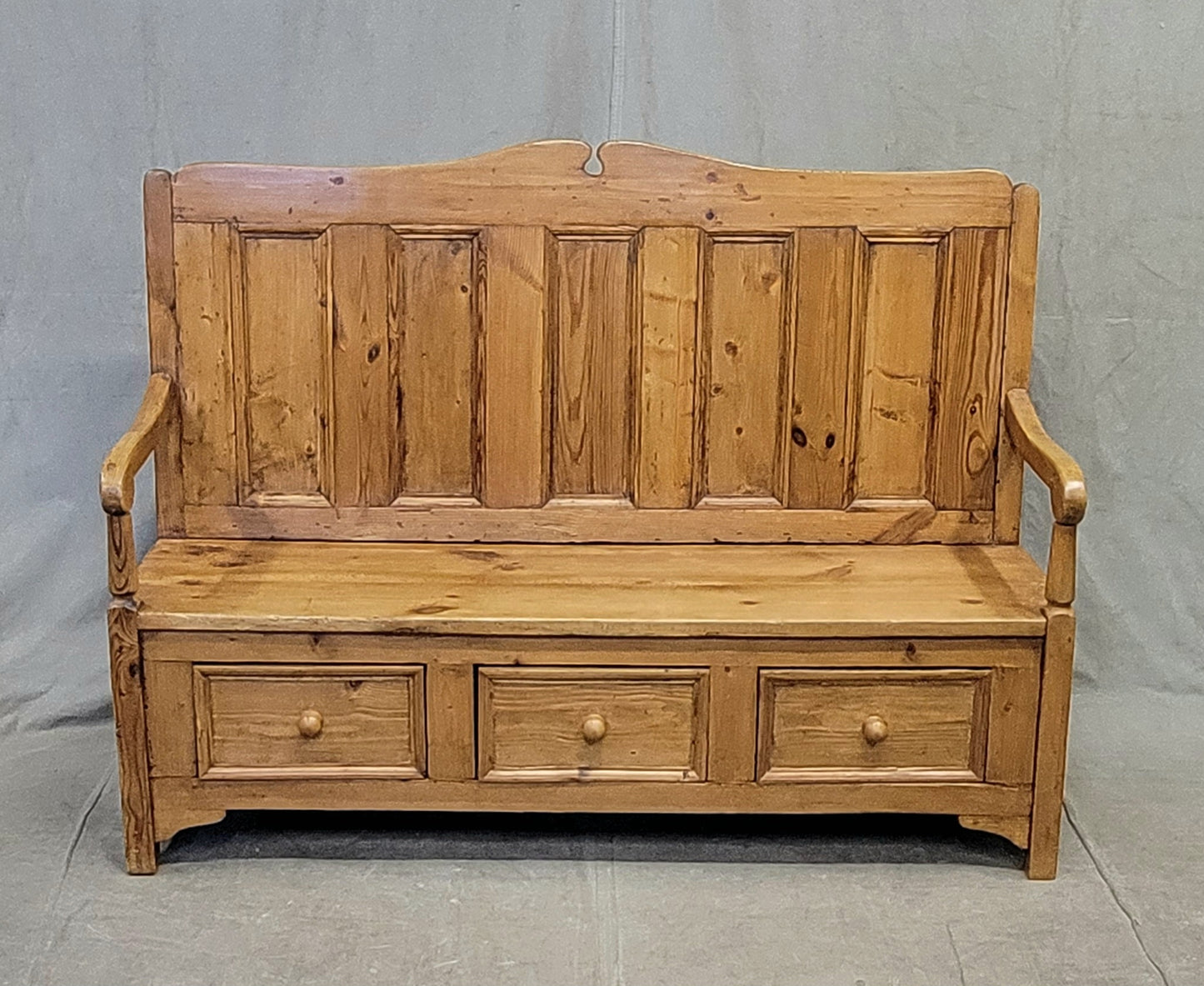 Eastern European Rustic Pine Settle Bench