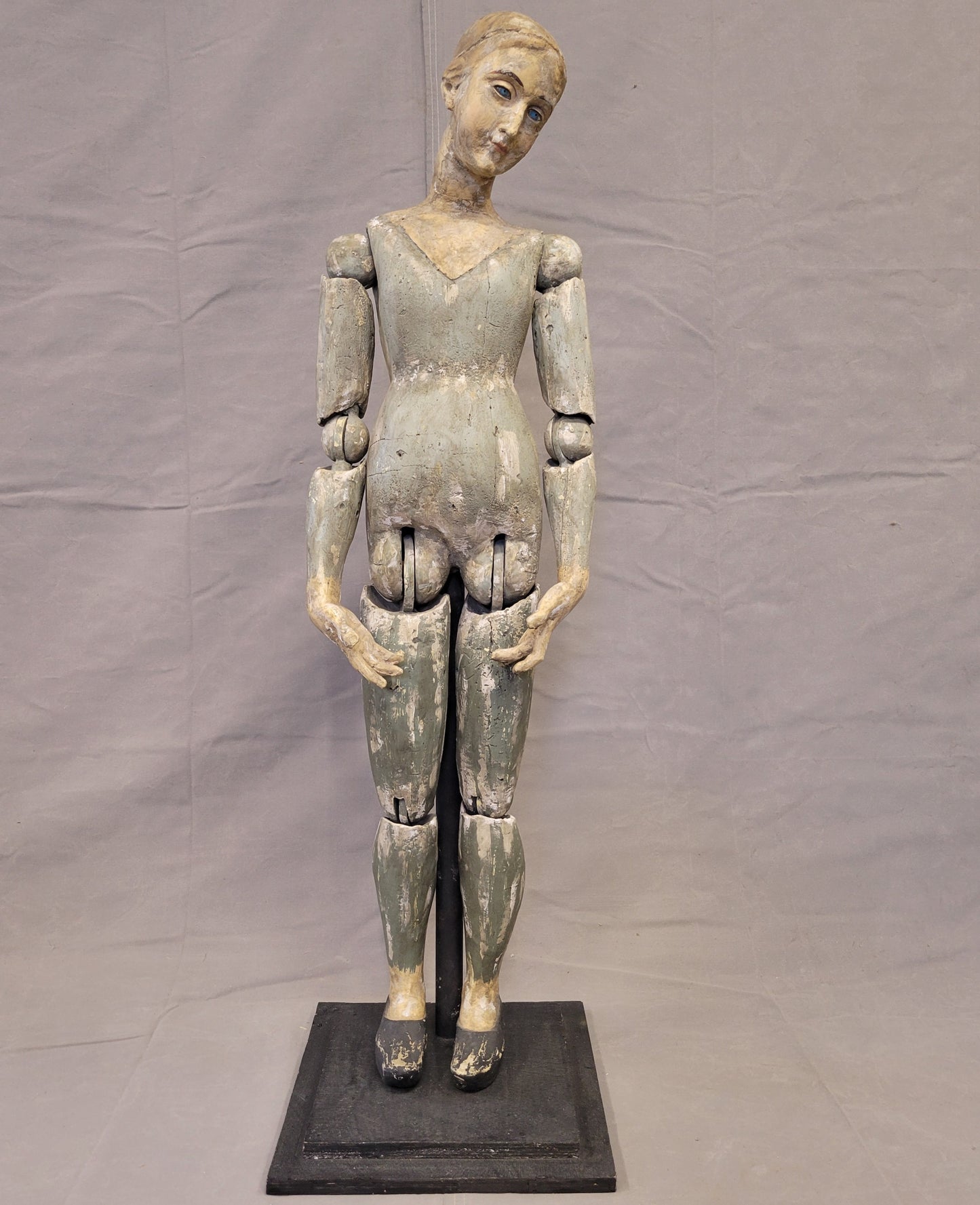 Vintage Spanish Colonial Style Articulated Large Virgin Mary Santos Sculpture on a Stand