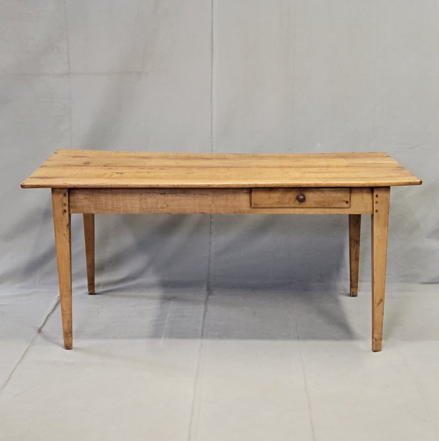 Antique French Provincial Cherry Farmhouse Table With Breadboard and Drawers