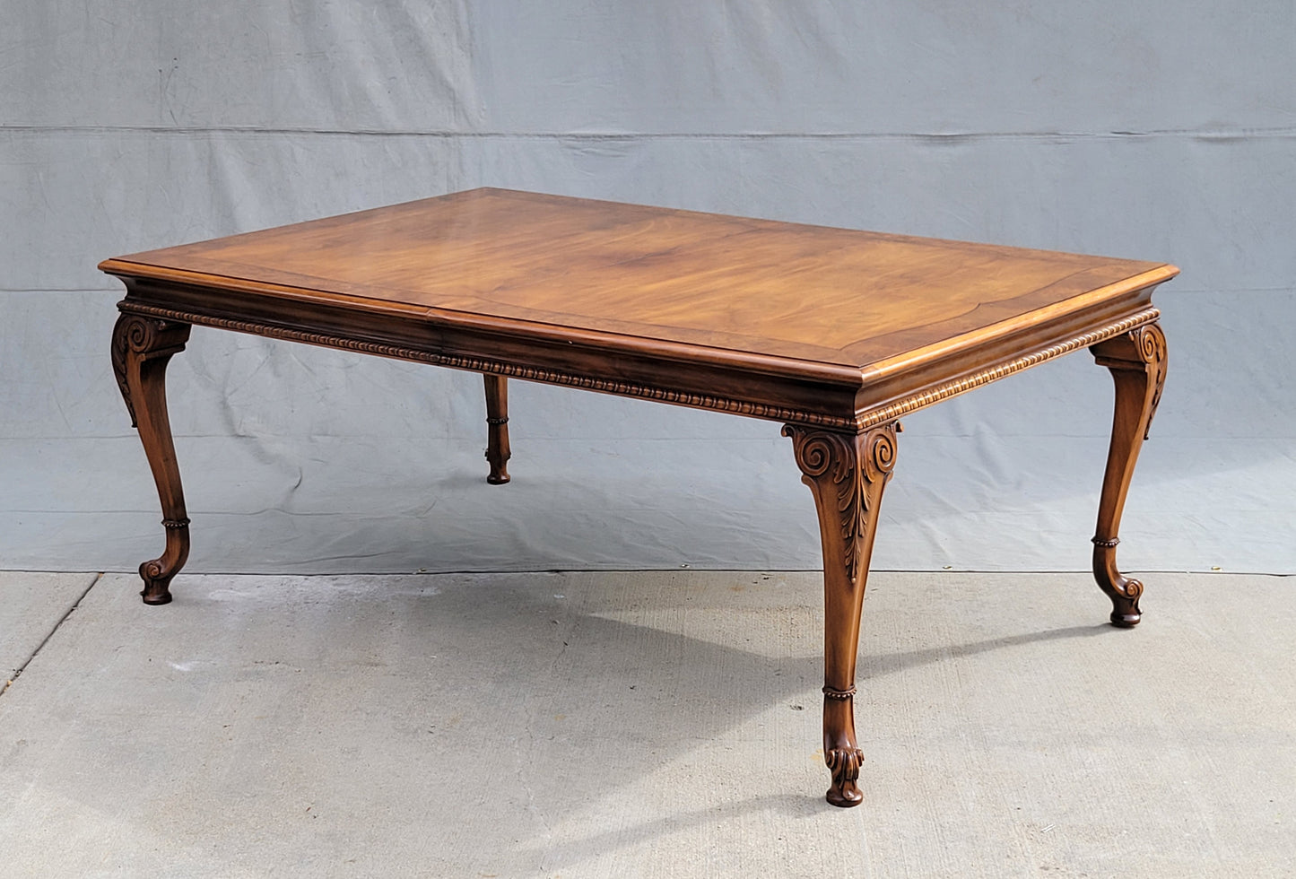 Vintage Karges Burl Walnut Dining Table With 3 Leaves and Pads