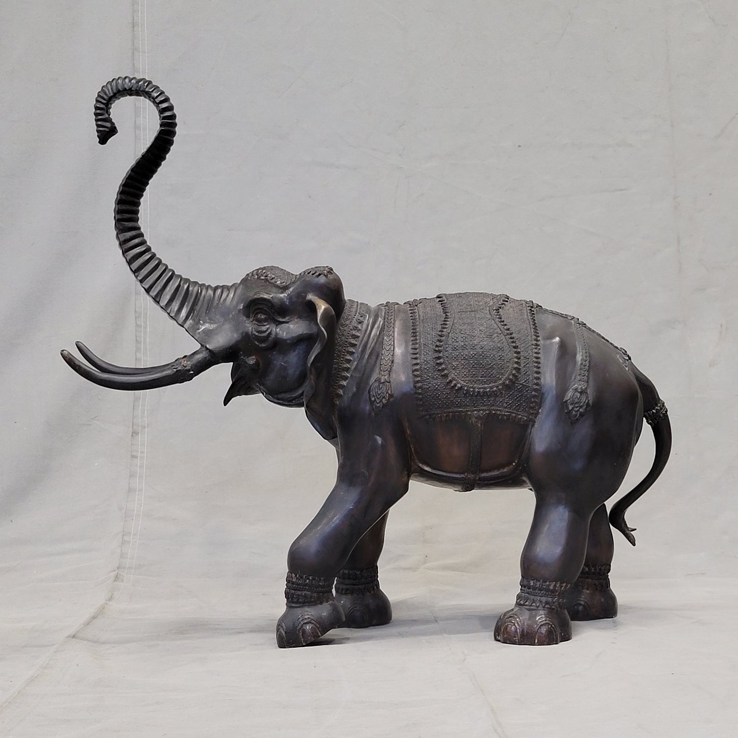 Vintage Large Patinated Brass or Bronze Asian Elephant Signed "La Puce"