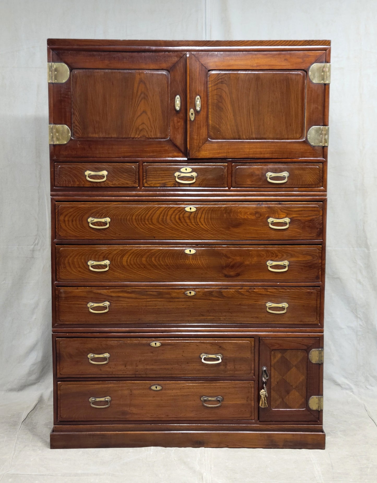 Vintage Large Japanese 14 Drawer Tansu Chest With European Influence
