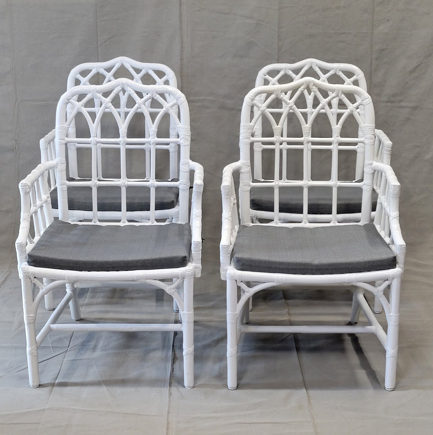 Vintage Painted McGuire Bamboo Armchairs - Set of 4