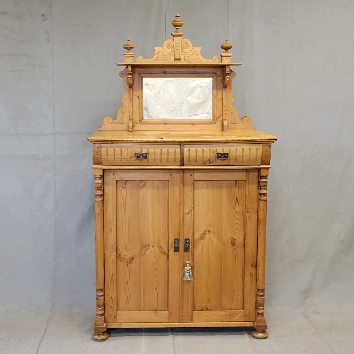 Antique Circa 1880 Swedish Pine Sideboard Buffet With Original Mirror