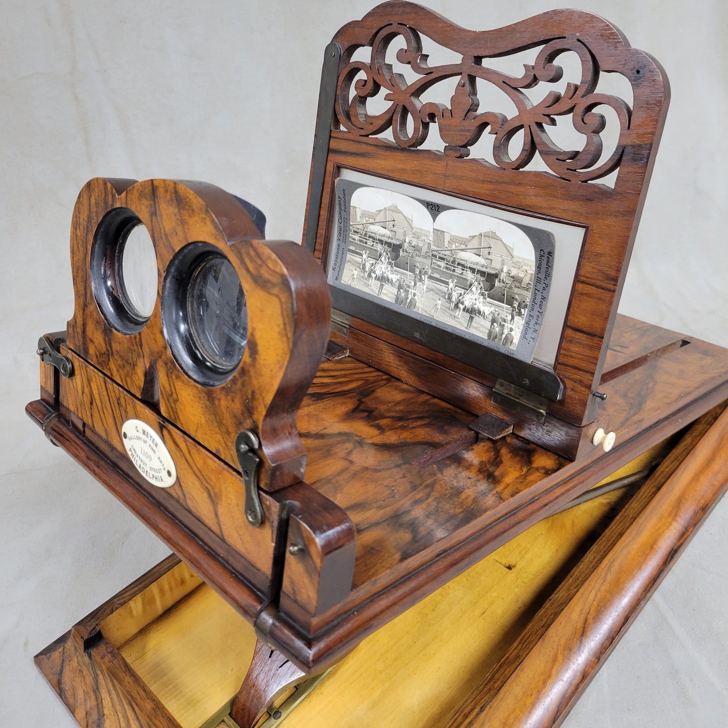 Antique Rosewood Folding Stereoscope Viewer - Philadelphia Gallery of Fine Arts