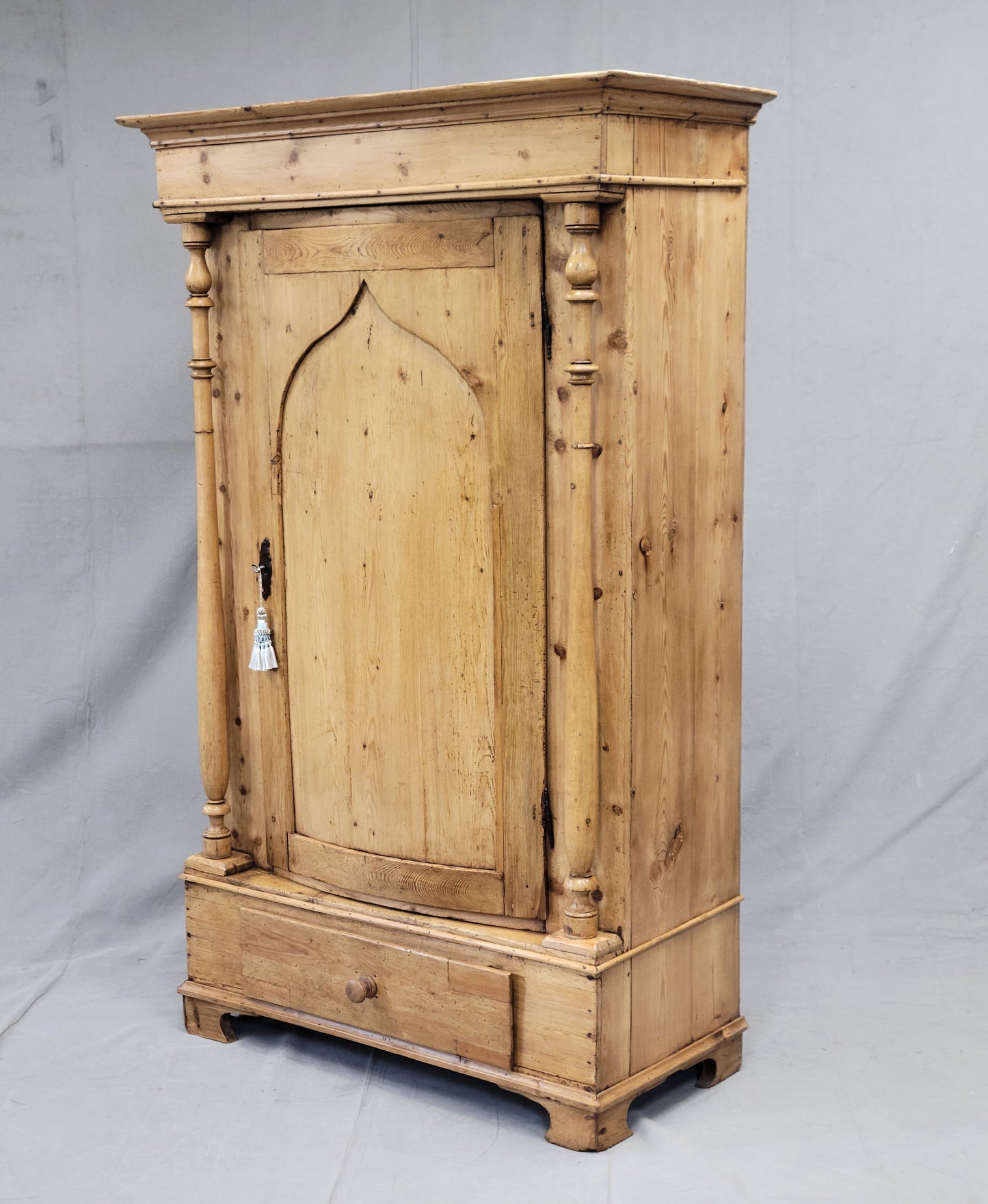 Antique 19th Century Danish Scandinavian Pine Bow Front Armoire Wardrobe
