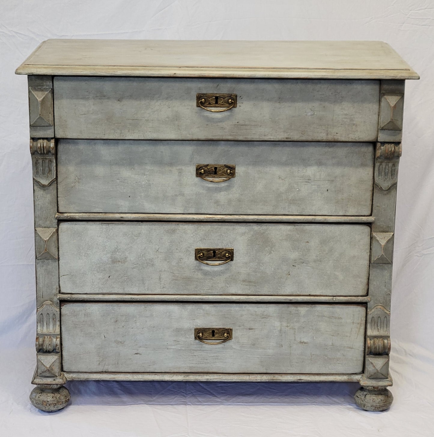 Antique European Pine Gustavian Style Gray Dresser Chest of Drawers