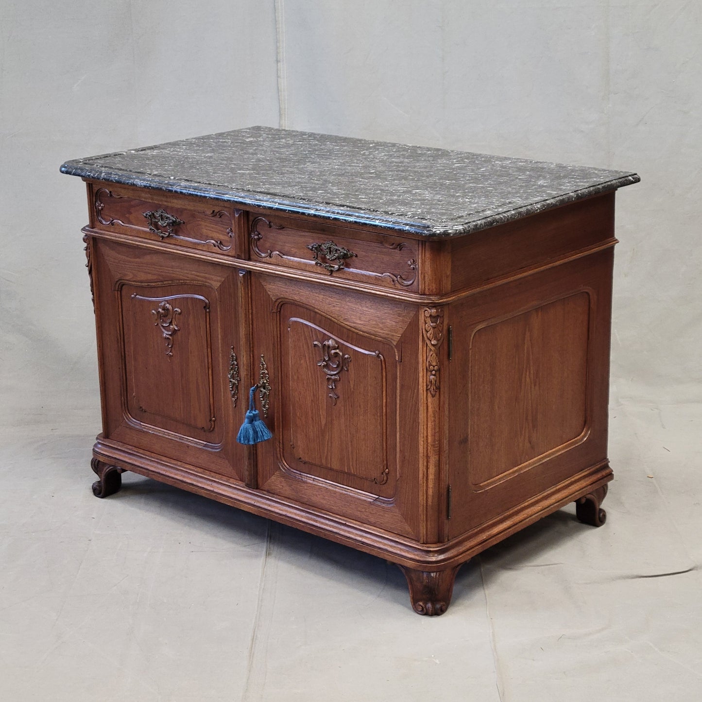 Antique Early 1900s Austrian Walnut Marble Top Sideboard Buffet
