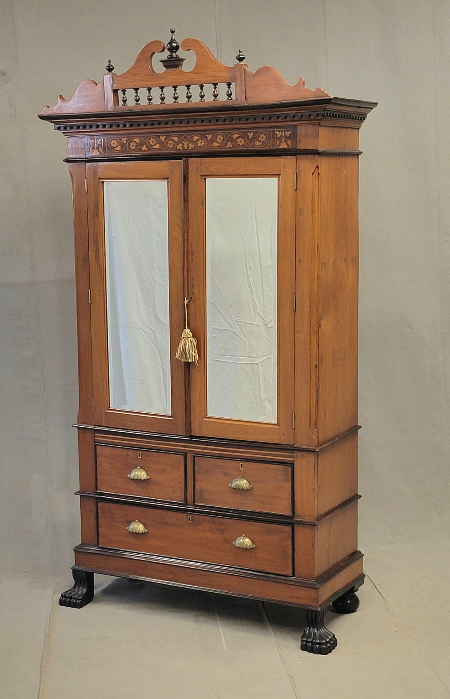 Antique Circa 1900 Anglo Indian Teak and Rosewood Mirrored Cabinet With Inlay