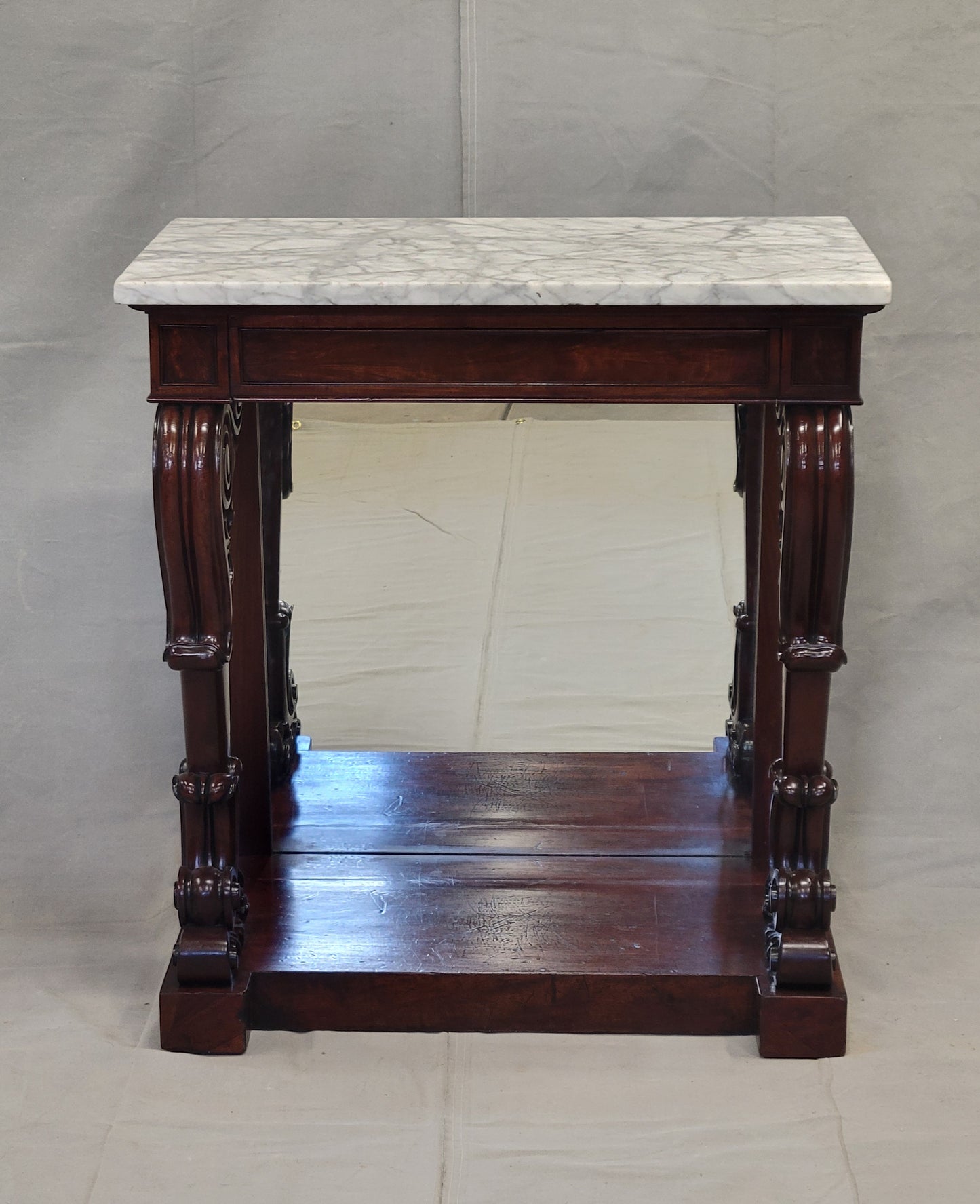 Antique 19th Century Mahogany Console Table With Carrara Marble Top