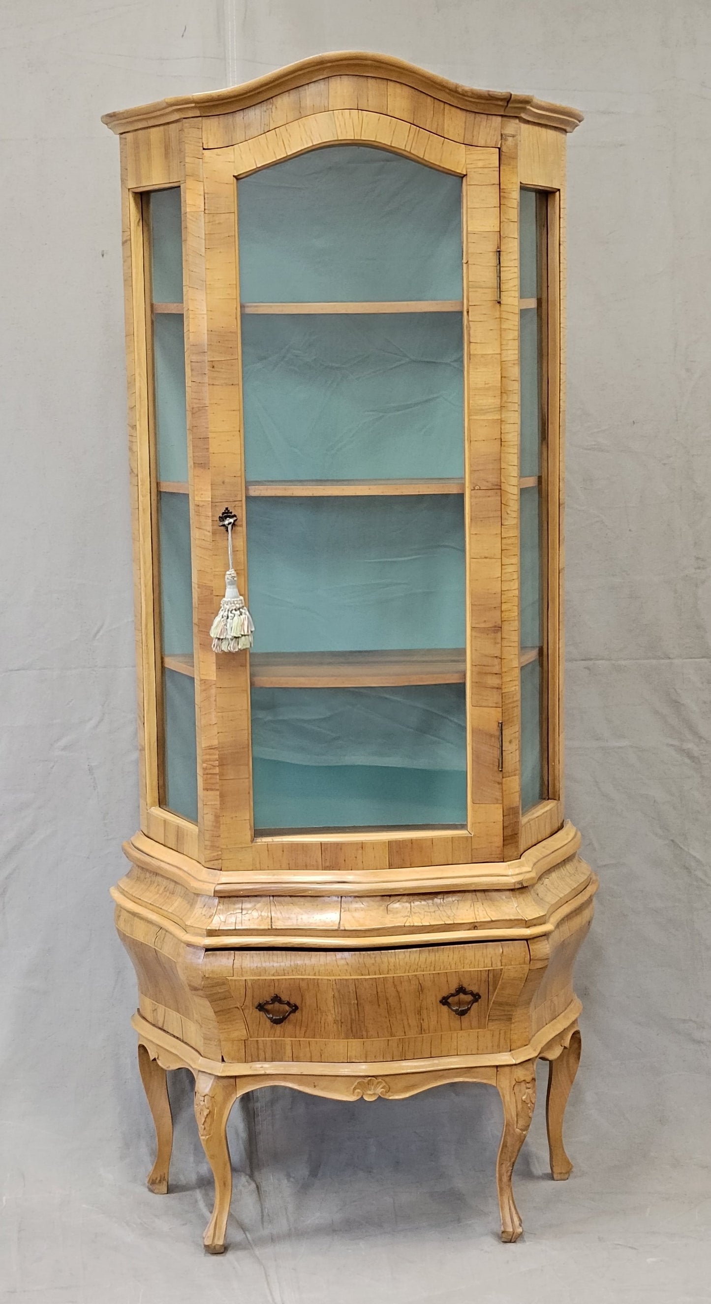 Vintage French Provincial Style Aqua Verdigris China Cabinet