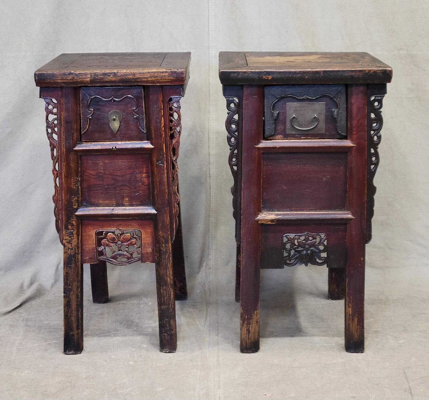 Antique Chinese Elm Side Tables / Altar Tables - a Near Pair