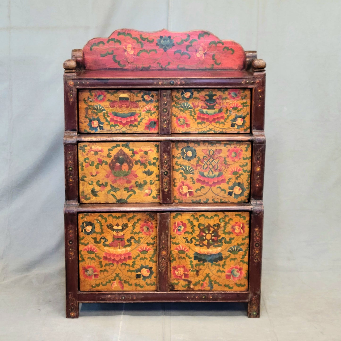 Antique 1920s Tibetan Stepped Storage Altar Cabinet