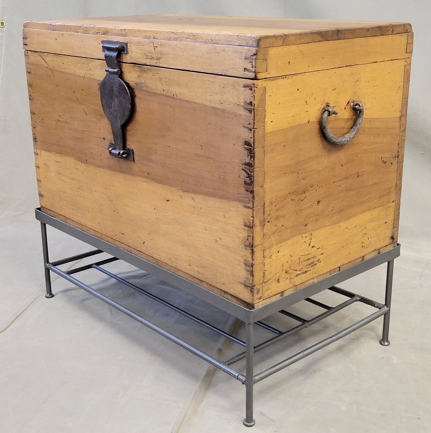 Vintage Chinese Indonesian Fitted Trunk on a Modern Steel Stand (Side Table) RL