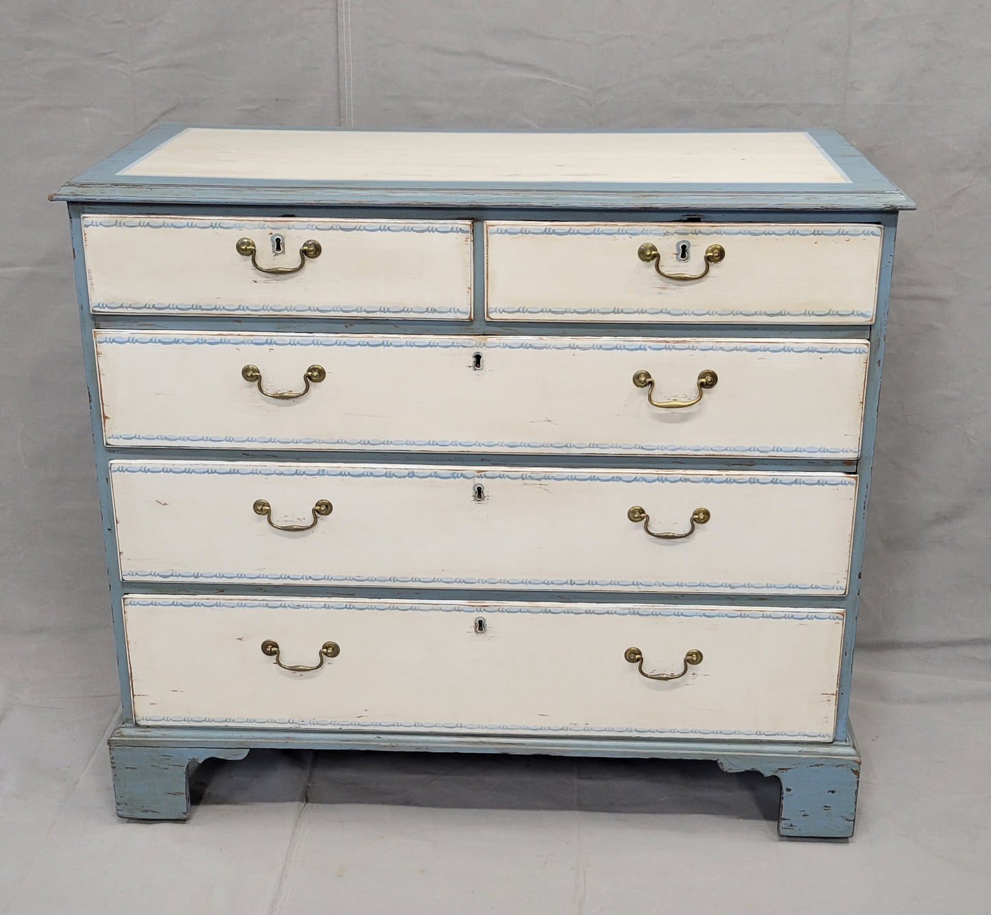 Antique English 1850s Painted Oak Dresser With Bracket Feet