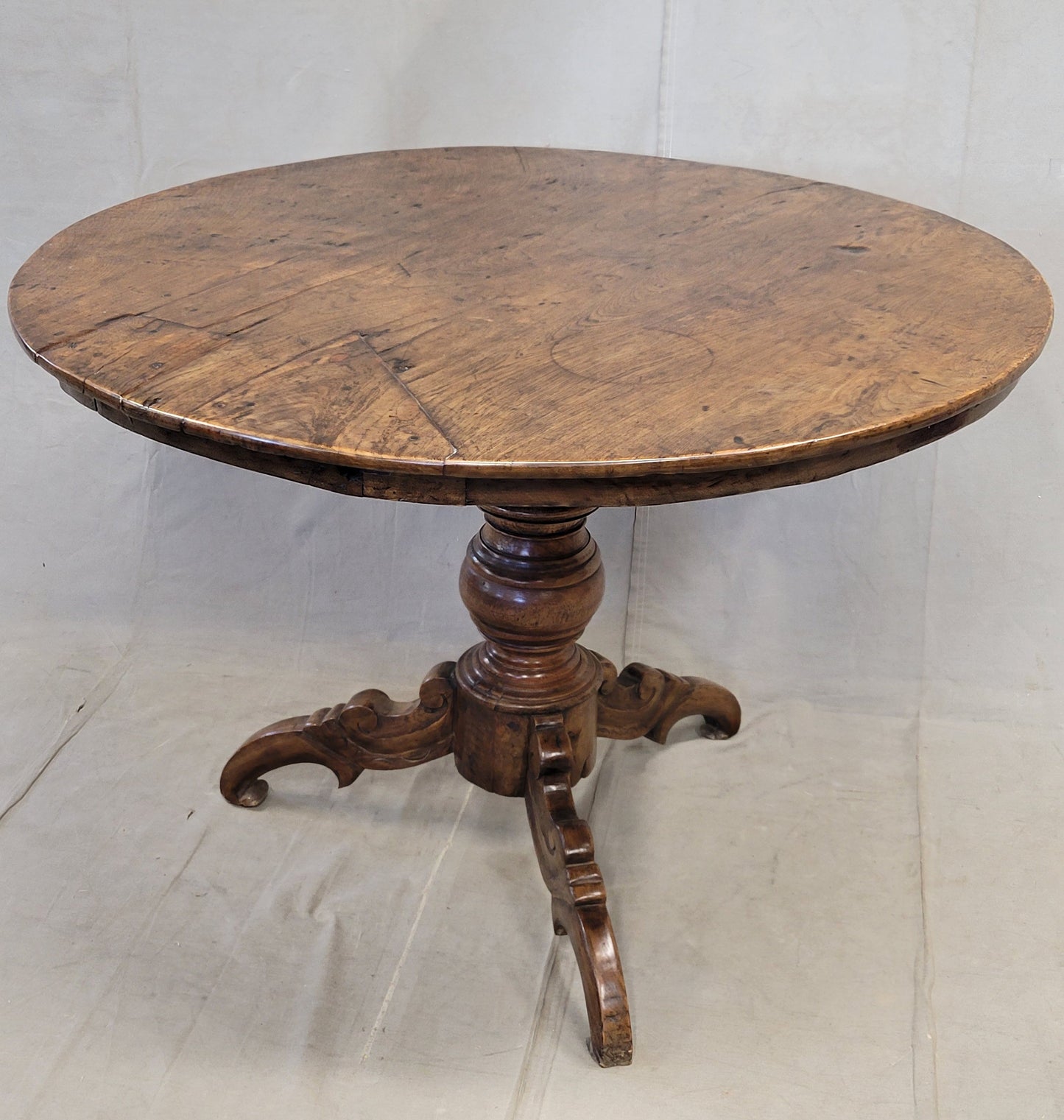 Antique Dutch Colonial Rustic Round Teak Dining Table