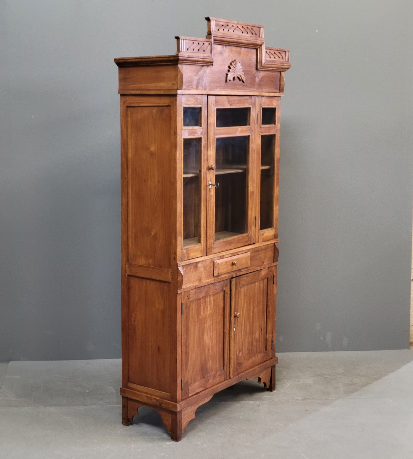 Antique Dutch Colonial Glass Door Cabinet