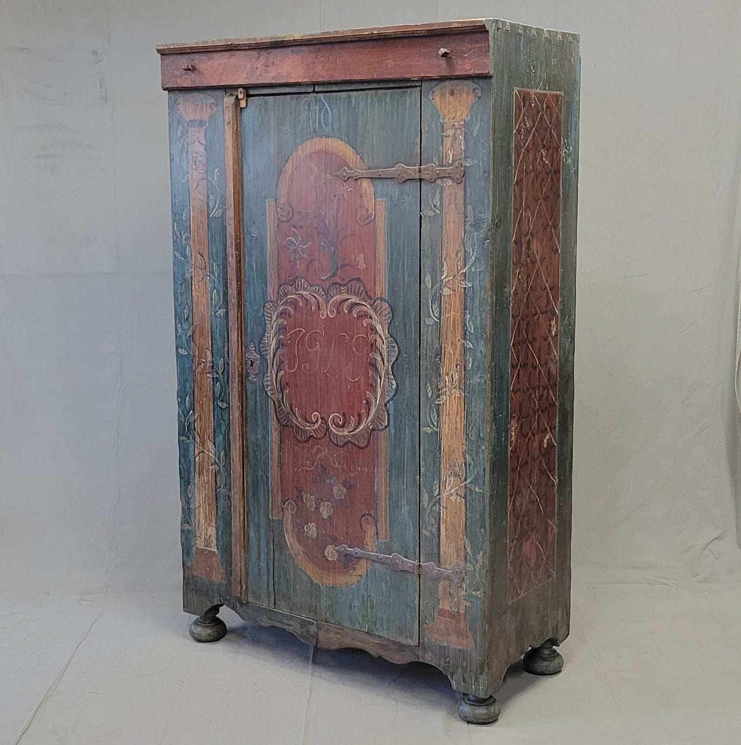 Antique Early 1800s Eastern European Pine Wardrobe Armoire With Original Paint
