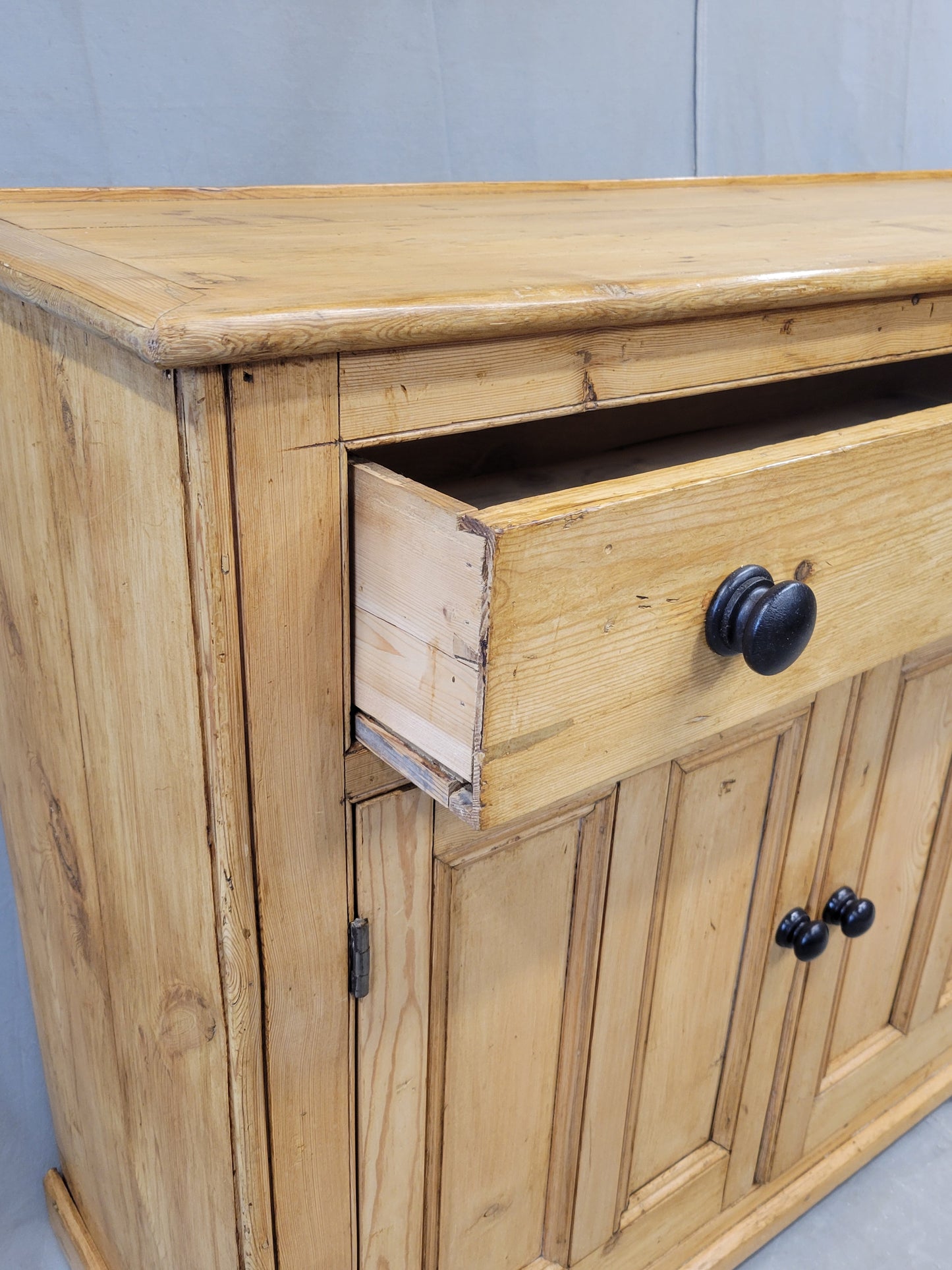 Antique English Pine Sideboard With Ebonized Knobs