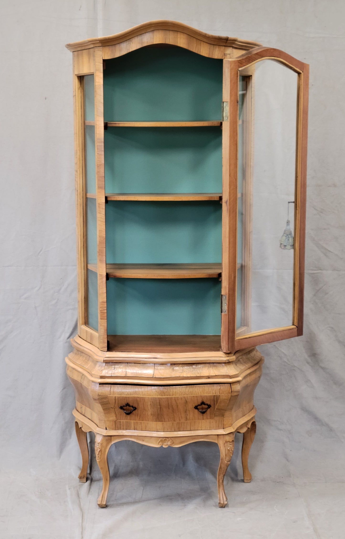 Vintage French Provincial Style Aqua Verdigris China Cabinet