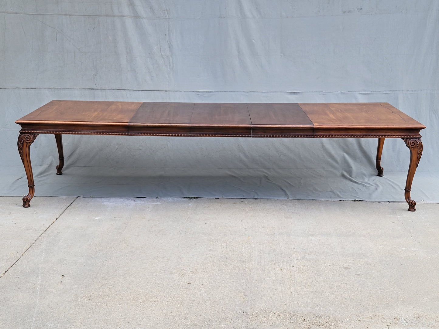 Vintage Karges Burl Walnut Dining Table With 3 Leaves and Pads