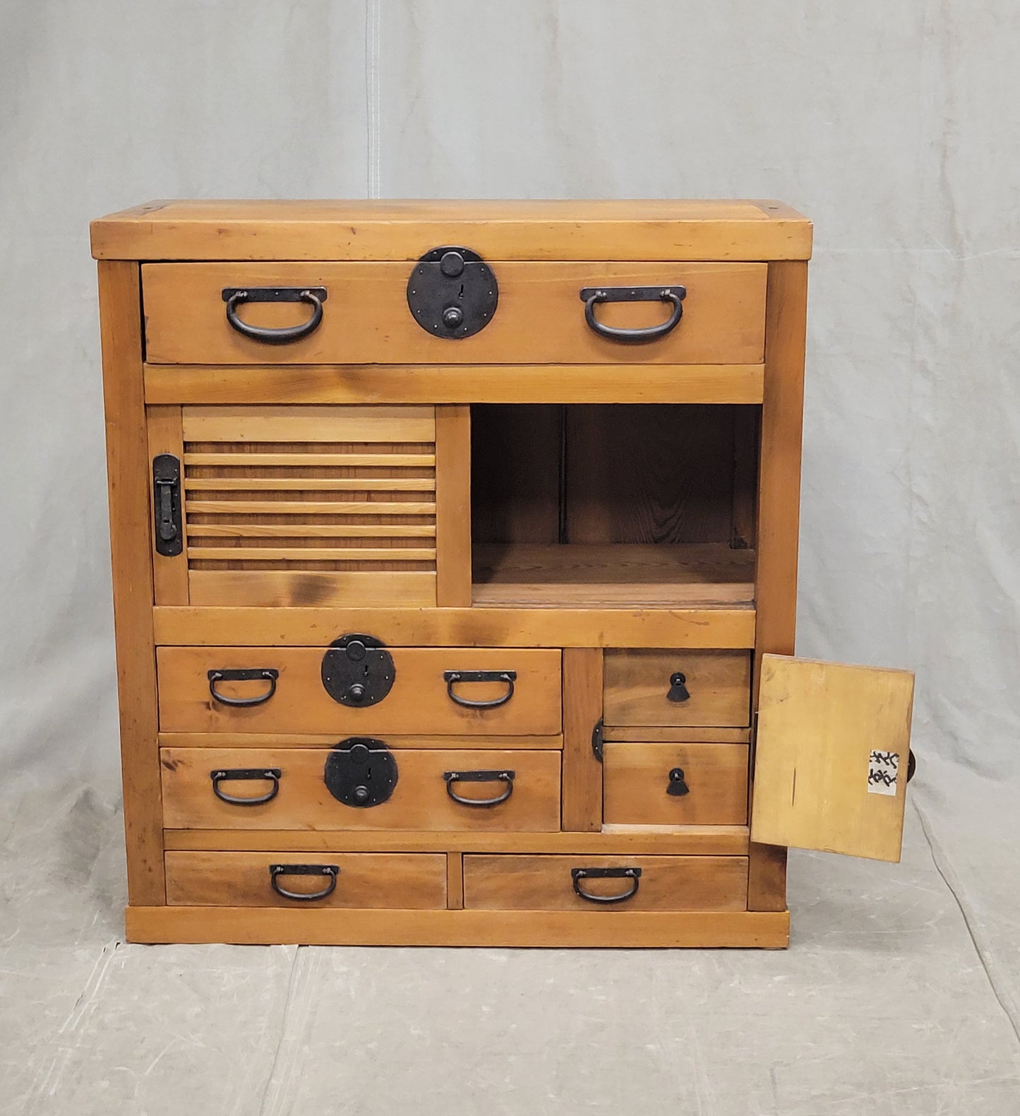 Antique Japanese Meiji Era Kansai Style Cyprus and Cedar Merchant's Chest Tansu