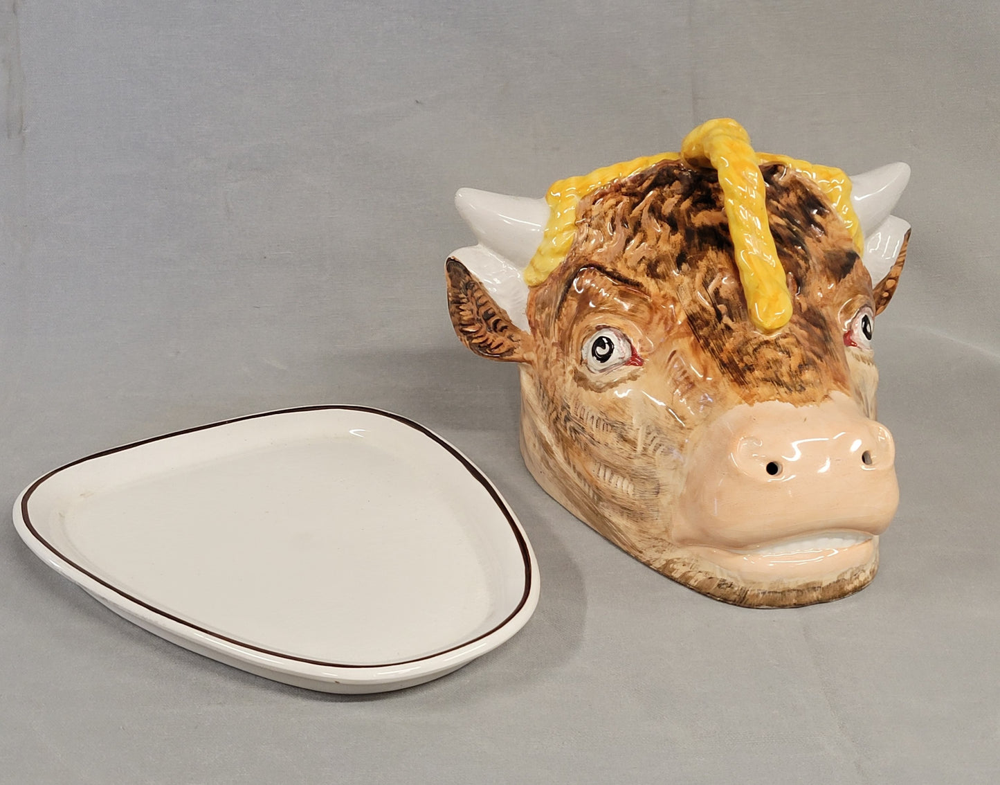 Vintage Staffordshire Cheese Dish in the Shape of a Cow's Head