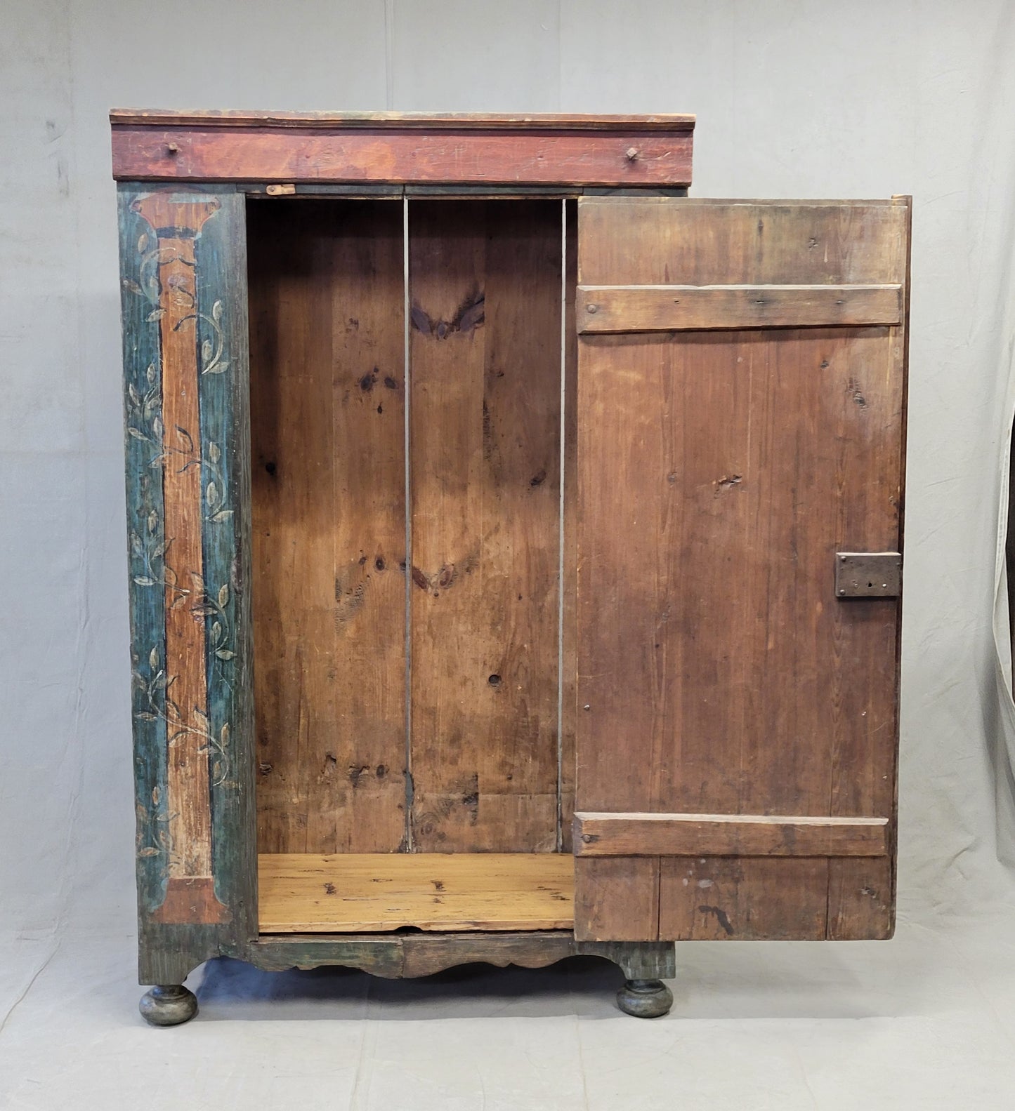 Antique Early 1800s Eastern European Pine Wardrobe Armoire With Original Paint