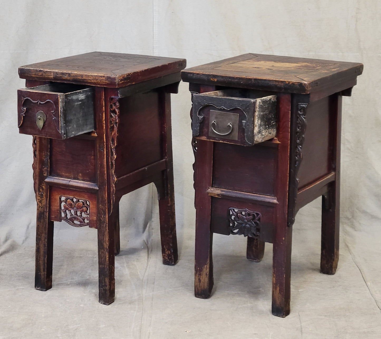 Antique Chinese Elm Side Tables / Altar Tables - a Near Pair