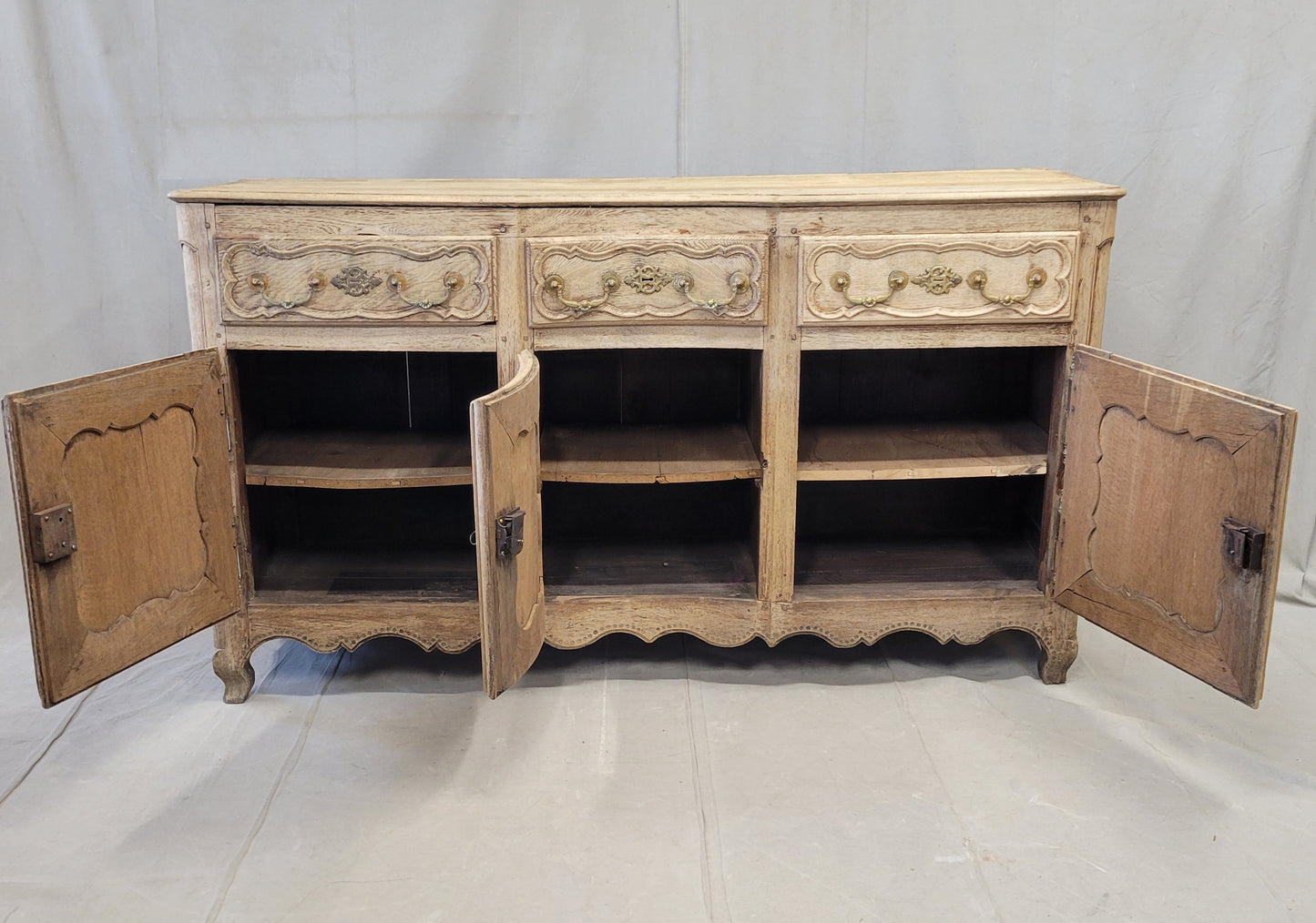 Antique 18th C. French Bleached Oak Serpentine Front Sideboard
