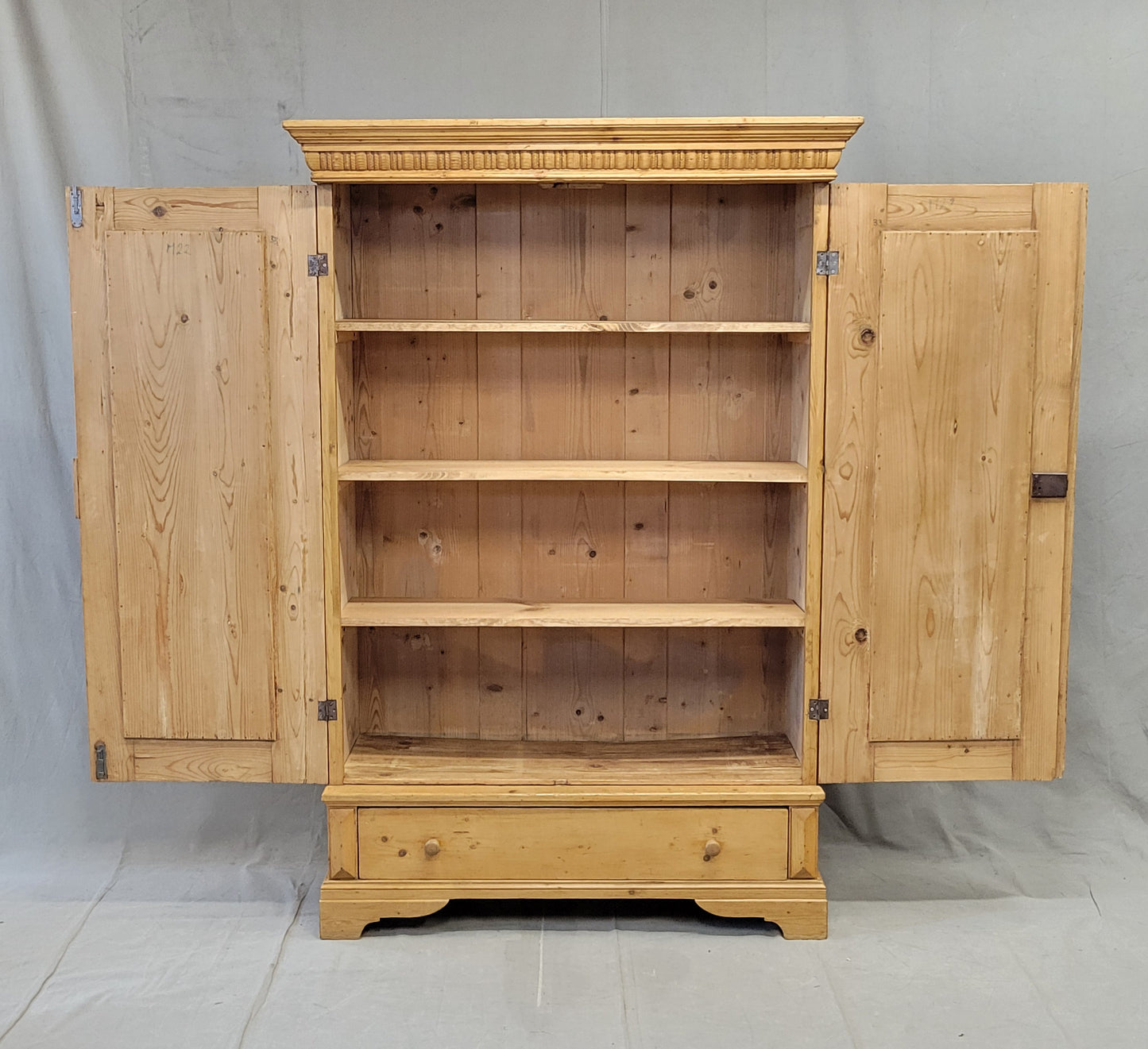 Antique Eastern European Pine Armoire Wardrobe With Shelves